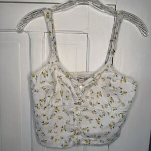 Abercrombie & Fitch Size Small White Yellow Lemon Print Bandeau Crop Tank Top